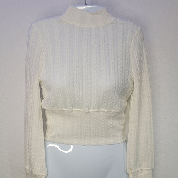 Band of the Free by Band of Gypsies Raquel Ivory Ribbed Knit Sweater Size Small - Picture 3 of 10
